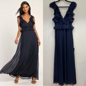 NWT Lulus Navy Blue‎ Tie-Back Maxi Dress